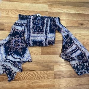 Boho wide sleeve cold shoulder top